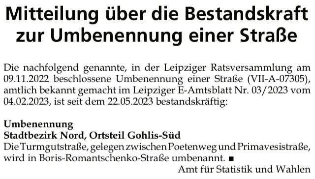 Auszug aus dem Amtsblatt